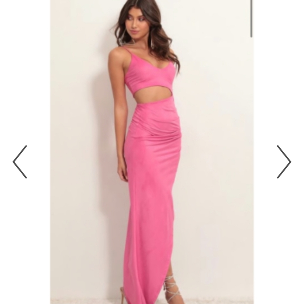 LUCY IN THE SKY PINK FLEECE maxi Cutout Dress Cocktail Formal Prom Barbiecore